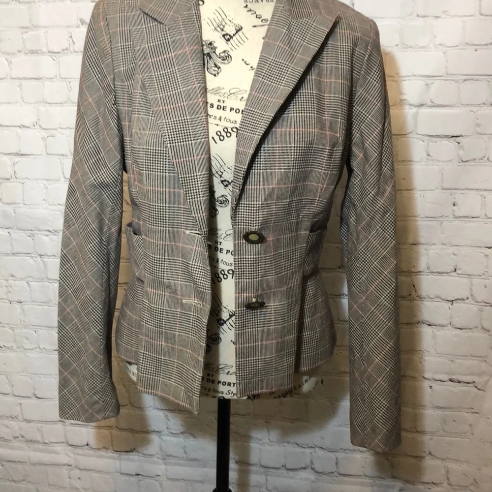 Phoebe Couture Blazer Buttons Plaid Peplum Feminine Size 8